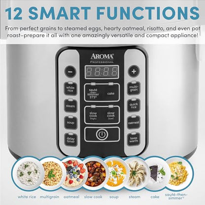 Aroma Housewares AROMA® Professional 20-Cup (Cooked) / 5Qt. Digital Rice Cooker, Steamer, and Slow Cooker Pot with 10 Smart Cooking Modes, Including Sauté-then-Simmer®