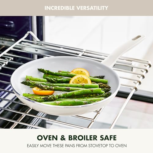 GreenPan Dover 12” Frying Pan Skillet, Non-Toxic PFAS-Free PFOA-Free Ceramic Nonstick Coating, Sear Saute Fry Egg Omlete, Dishwasher & Oven Safe, Stay Cool Handle, Easy Pour Rims, Cream White