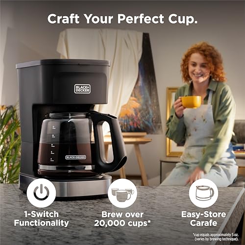 BLACK+DECKER CAFÉCRAFT 12-Cup Coffee Maker, One-Switch Drip Coffeemaker with Vortex Showerhead Technology, Sneak-A-Cup, Keep Warm Function, Stainless Steel