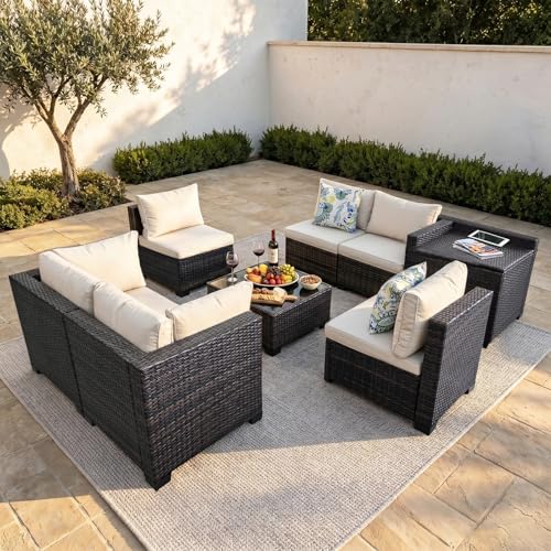 Xiacare 8 Pieces Patio Furniture Set with Storage, Outdoor Sectional Sofas