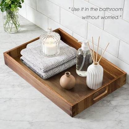 EdenDwell Acacia Serving Trays - 2 Pack, Acacia Wood Serving Platterss, Wood Serving Tray, Decorative Trays for Breakfast, Brunch, Dinner, Coffee Table, Party, Kitchen-M