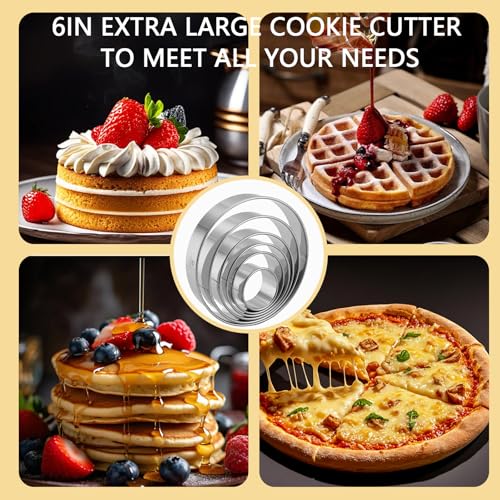CUTENJOY 6 PCS Round Cookie Cutters (2, 3, 3.5, 4, 5, 6 Inch), Stainless Steel Biscuit Cutters For Baking, Large Circle Cookie Cutter for Baking, Pastry, Donuts, Fondant, Sandwich