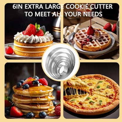 CUTENJOY 6 PCS Round Cookie Cutters (2, 3, 3.5, 4, 5, 6 Inch), Stainless Steel Biscuit Cutters For Baking, Large Circle Cookie Cutter for Baking, Pastry, Donuts, Fondant, Sandwich
