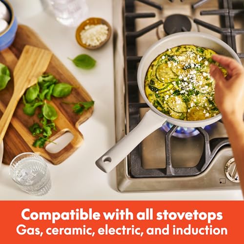 bella 7 Piece Cookware Set with EverGood™ Ceramic Nonstick Coating, Dishwasher Safe Oven Safe, All Stovetops Compatible, Glass Lids with Silicone Rims, Cool Touch Handles, Oatmilk