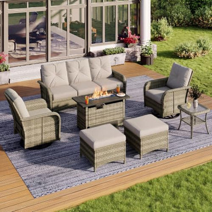Aoxun 7-Piece Wicker Rattan Patio Furniture Set with 44" Fire Pit Table