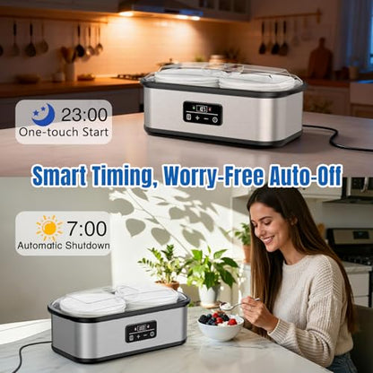 Yogurt Maker with Two 1 Quart Glass Bowls, Yogurt Maker Machine with Precise Temp Control (68-127℉) & 48H Timer, Auto Shut-Off, BPA-Free, for Homemade Probiotic Yogurt & Gut Health