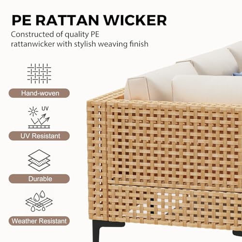 WELYAS Outdoor Sectional 5 Piece Modular Patio Furniture Set Free Combination Outdoor Couch with Thick Cushion All Weather Wicker Patio Conversation Sets for Backyard, Deck, Poolside