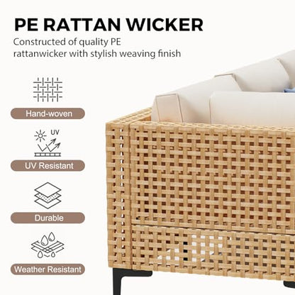 WELYAS Outdoor Sectional 5 Piece Modular Patio Furniture Set Free Combination Outdoor Couch with Thick Cushion All Weather Wicker Patio Conversation Sets for Backyard, Deck, Poolside