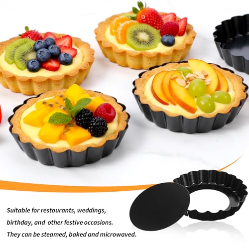 Meyeyaia 16 Pack Mini Tart Pan 4 Inch with Removable Bottom, Nonstick Round Mini Quiche Pans Mold Heavy Duty Fluted Side for Pies, Mousse Cakes, Dessert Baking
