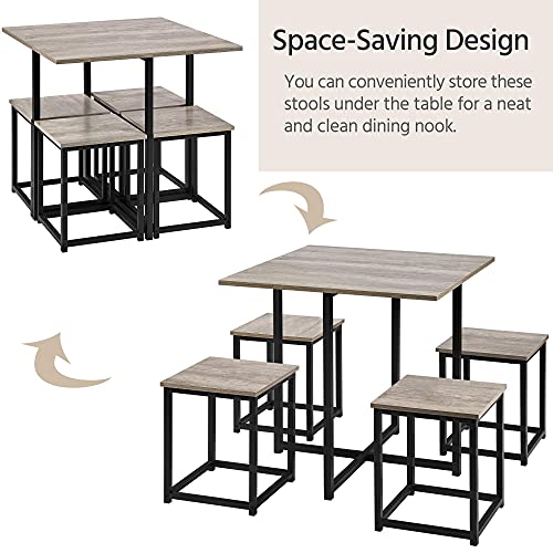 Yaheetech Small Dining Table Set for 4, Space Saving Table and Chairs, Gray
