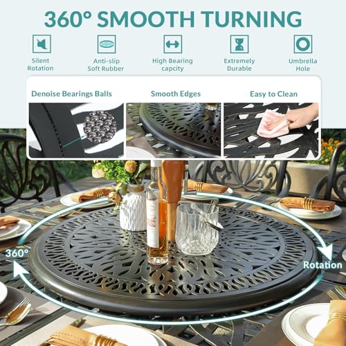MEETWARM 10-Piece Outdoor Bar Set, All Weather Cast Aluminum High Patio Dining Set with 8 Cushioned Swivel Bar Stools, Large 64" Square Patio Bar Height Table with Detachable Lazy Susan, Umbrella Hole
