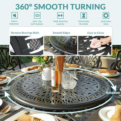 MEETWARM 10-Piece Outdoor Bar Set, All Weather Cast Aluminum High Patio Dining Set with 8 Cushioned Swivel Bar Stools, Large 64" Square Patio Bar Height Table with Detachable Lazy Susan, Umbrella Hole