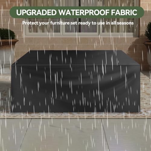 Aoxun 10 Piece Outdoor Patio Furniture Set 9 Seats, Outdoor Sectional with Thick Waterproof Cushions, Patio Conversation Sets for Garden,Backyard, Porch, Balcony, Black & Beige