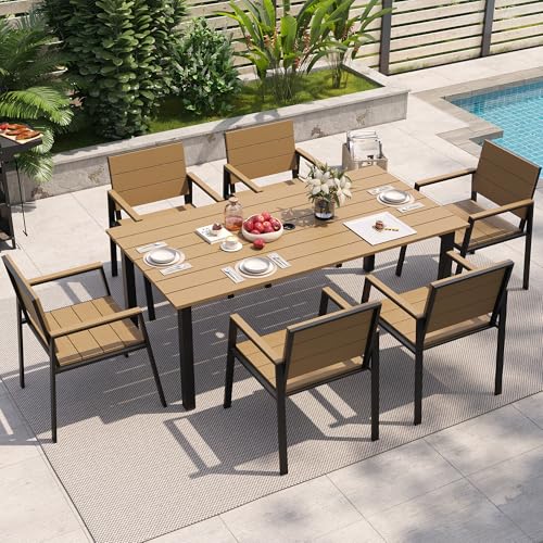 Outdoor Table and Chairs for 6 Aluminum Patio Dining Set with Umbrella Hole