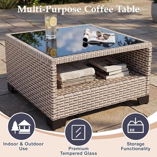 SnugVista Patio Furniture Set, 18-Piece Outdoor Sectional Sofa with Swivel Rocker Chairs & Fire Pit Table, Wicker Patio Conversation Set with Coffee Table, Black Cushions
