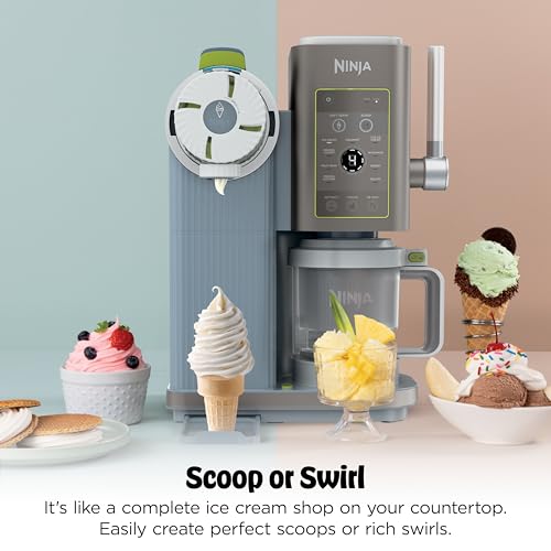 Ninja CREAMi Scoop & Swirl Ice Cream Maker, Soft Serve Desserts, Sorbet, Milkshakes, Frozen Yogurt and More, 13-in-1 Programs, Includes Handle and Two 16 oz 2-in-1 Pints, Blue, NC701ND