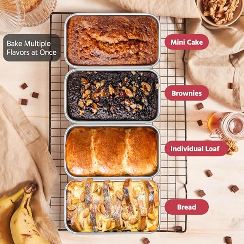 E-far Mini Loaf Pan Set of 6, Small Stainless Steel Bread Baking Pans for Oven, 6.3 x 3.5 Inch Tiny Meatloaf Pans for Homemade Bread Pound Cake Brownies, Non-toxic & Dishwasher Safe
