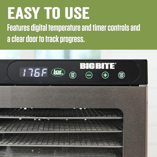 LEM Products BigBite 10-Tray Stainless Steel Dehydrator, Food Dehydrator