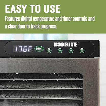 LEM Products BigBite 10-Tray Stainless Steel Dehydrator, Food Dehydrator