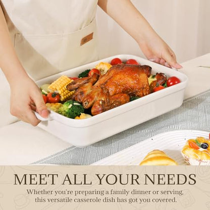 5.5 Quart Casserole Dish,Large Baking Dish Cookware,14.7x10 Inch Deep Lasagna Pan for Oven,Ceramic Bakeware for Baking, Easy to Clean,(White)