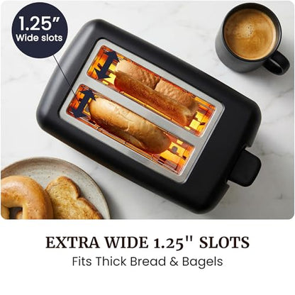 Elite Gourmet 2-Slice Cool Touch Toaster – 6 Browning Levels, Extra Wide 1.25” Slots for Bagels & Thick Bread, Cancel Function, Compact, ETL Certified, Black