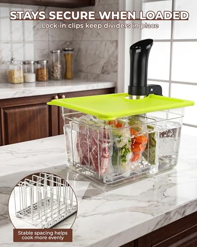 EVERIE 12Qt Sous Vide Container Kit w/Collapsible Lid + Lock-In Divider Rack + Insulating Sleeve – For Long Cooks, Fits Most Clamp-Style Circulators