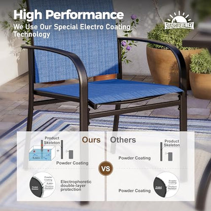 SUNSHINE VALLEY 5 Piece Patio Dining Set for 4, 37”x37” Square Table with Umbrella Hole and 4 Metal Blue Chairs, Outdoor Table and Chairs Set for Lawn Backyard and Deck