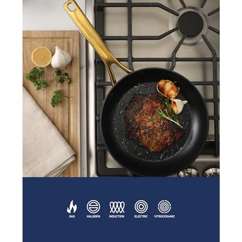 Oster Platinum Abbottsford 16 Piece Aluminum Pots and Pans PFA Free Ceramic Non stick Induction Kitchen Cookware Set - Black W/Gold
