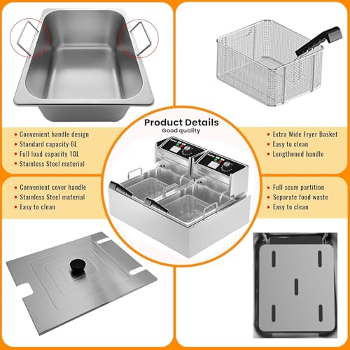 Commercial Deep Fryer with Basket 21QT/20L Stainless Steel Large Capacity