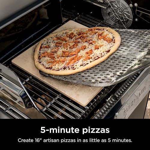 Ninja FlexFlame Upgrades 16’’ Artisan Pizza Stone, Durable Cordierite Stone, 5-Minute Pizzas, Homemade Artisan Pizza, Bread, Calzones, & More, Heat-Safe up to 600F, XL Surface, XSKPGPIZASTN