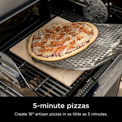 Ninja FlexFlame Upgrades 16’’ Artisan Pizza Stone, Durable Cordierite Stone, 5-Minute Pizzas, Homemade Artisan Pizza, Bread, Calzones, & More, Heat-Safe up to 600F, XL Surface, XSKPGPIZASTN