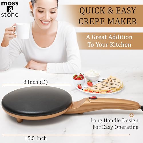 Moss & Stone Gold Electric Crepe Maker, 8" Portable Nonstick Crepe Pan
