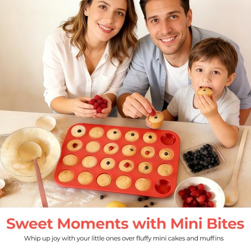 CAKETIME Silicone Muffin Pan Mini 24 Cups Cupcake Pan, Nonstick Food Grade Silicone Mold Baking Pan 1 Pack