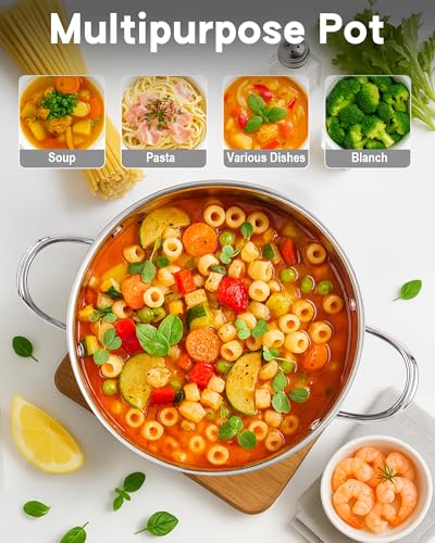 Cooks Standard 8-Quart Stainless Steel Stockpot with Glass Lid, Large Dutch Oven Casserole for Soup, Stew, Chili & Pasta, Induction Compatible