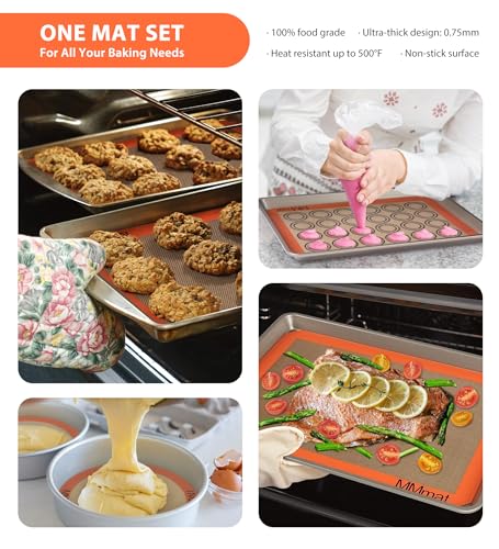 MMmat Silicone Baking Mats - Best German Silicone, Non Slip Baking Sheet, Non Stick Reusable Silicone Mats For Baking, Food Grade Oven Liner, Counter Mat, Set of 6