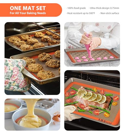 MMmat Silicone Baking Mats - Best German Silicone, Non Slip Baking Sheet, Non Stick Reusable Silicone Mats For Baking, Food Grade Oven Liner, Counter Mat, Set of 6