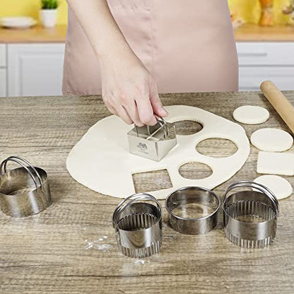 M JINGMEI Square Biscuit Cutter Set 1.75inch 2inch 2.25inch 2.75inch 3.25inch, Stainless Steel Cookies Cutter with Handle, Professional Baking Dough Tools,5pcs set GIFT PACKAGE