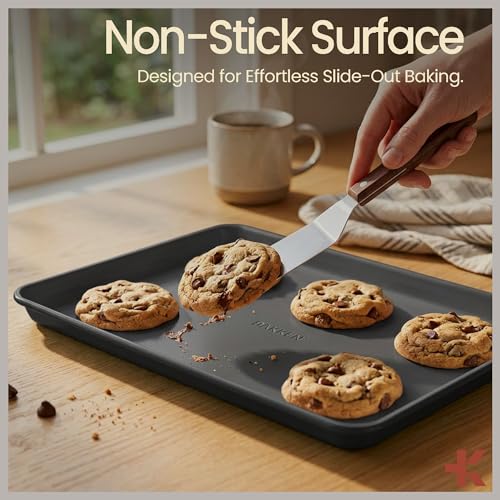 Bakken 8-Piece Ceramic Coated Bakeware Sets, Nonstick Aluminized Steel Pans with Muffin, Loaf, Cake, Roasting Pan, & Cooling Rack, Oven Safe Up To 500°F, Dishwasher Safe, BPA, PTFE & PFAS Free, Black