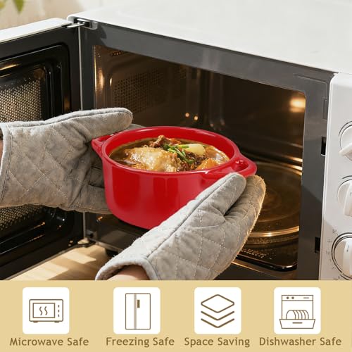Gabotrie 4 Pcs Mini Cocotte Set, 16Oz Small Ceramic Casserole with Lids, Durable Soup Pot with Handle, Individual Baking Ramekins, Microwave, Oven & Dishwasher Safe, Red