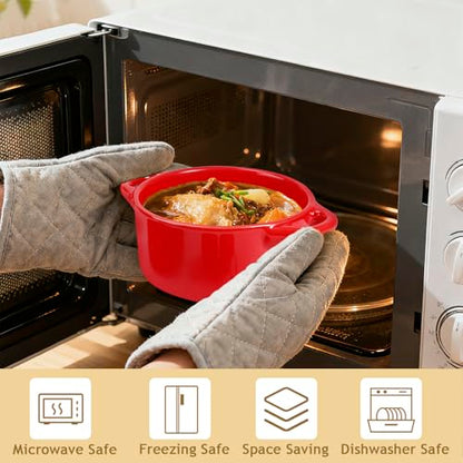 Gabotrie 4 Pcs Mini Cocotte Set, 16Oz Small Ceramic Casserole with Lids, Durable Soup Pot with Handle, Individual Baking Ramekins, Microwave, Oven & Dishwasher Safe, Red