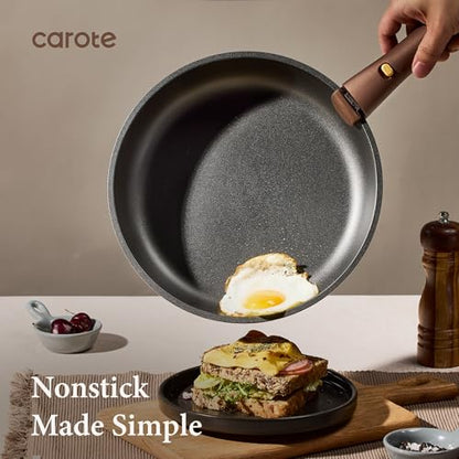 CAROTE 21pcs Pots and Pans Set, Nonstick Cookware Set Detachable Handle, Induction Kitchen Cookware Sets Non Stick with Removable Handle, RV Cookware Set, Oven Safe, Brown