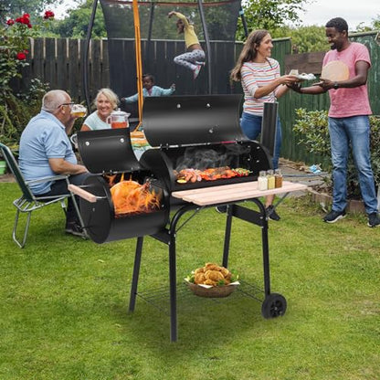 Karl home Charcoal Grill Offset Smoker, Charcoal Barbecue Grills with Spacious Cooking Area, Barrel BBQ Grill and Smokers Combo for Outdoor Balcony Picnics Party Camping
