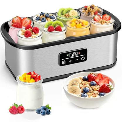 Yogurt Maker with Auto-Shut off and Adjustable Time & Temp Control, Yogurt Maker Machine Make Healthy Yogurt with Full Probiotics for Family, Friends, Perfect Gift, 8x6oz Jars