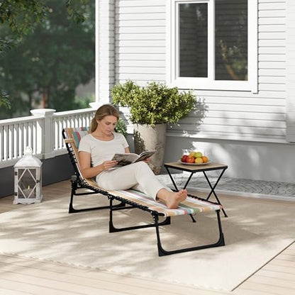 Outsunny Folding Chaise Lounge Chair, Patio Sun Tanning Chair, Outdoor Chaise Lounger with 4-Position Reclining Back, Breathable Mesh Seat for Beach, Poolside, Yard, Rainbow Striped