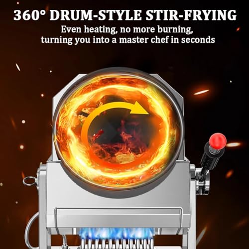 TT-YEL Large-Capacity Double-Head Automatic Stir-Fry Machine, Gas-Powered Kitchen Stir-Fry Machine, Timed Intelligent 360° Rotating Cooking Machine, 1-17L Stainless Steel Wok.,36cm Wok
