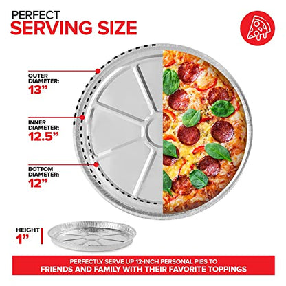 (25 Pack) 12 Inch Aluminum Pizza Pans Disposable Round Foil Focaccia Pan for Individual Personal Pizzas, Giant Size Chocolate Chip Cookie Cake Tin, Large Serving Trays, Platter Tray