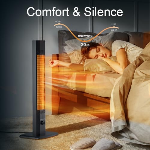 AIRTHRYL 42 INCH Outdoor Patio Heater, 9 Heat Levels & 9 Hour Timer, 1500W, 1S Instant Heat, Infrared Heater with Child Safety Lock, IP65 Waterproof, Tip-Over for Outdoor Indoor Use, Black