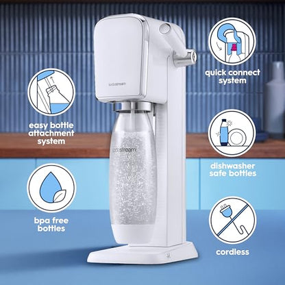 SodaStream - ART Sparkling Water Maker | STARTER KIT | CQC CO2 system | Includes 1x CO2 Cylinder, 1x32 & 1x16 Fl Oz Dishwasher Safe Bottles | Combine with Pepsi Flavors | White