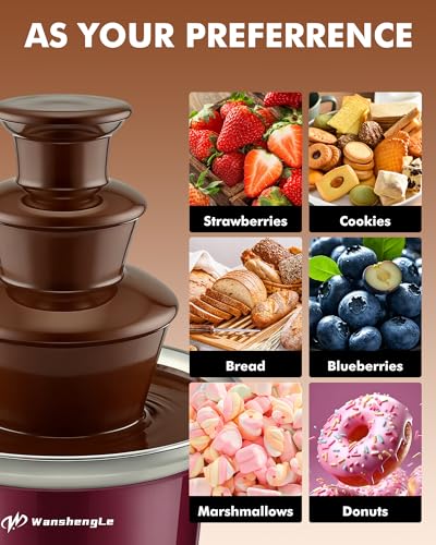 WanshengLe 3-Tier Mini Gear Chocolate Fountain, 14oz Small Stainless Steel Chocolate Fondue Fountain, Detachable Chocolate Fondue Machine for Party Night, Dip Strawberries - Burgundy