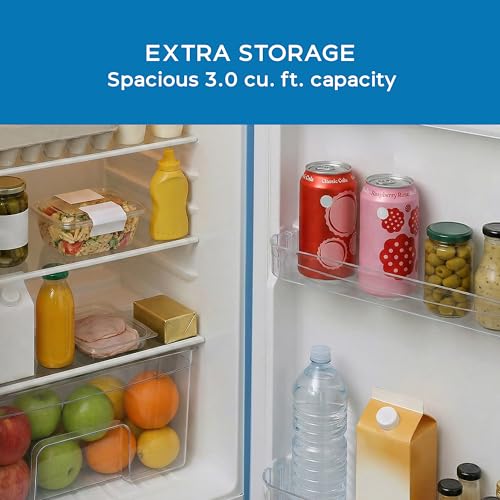 Avanti Mini Fridge Retro Design Compact Refrigerator for Home Office or Dorm, Features Single Door Removable Glass Shelves Manual Defrost and Mechanical Adjustable Temp Control, 3.0 Cu.Ft, Blue